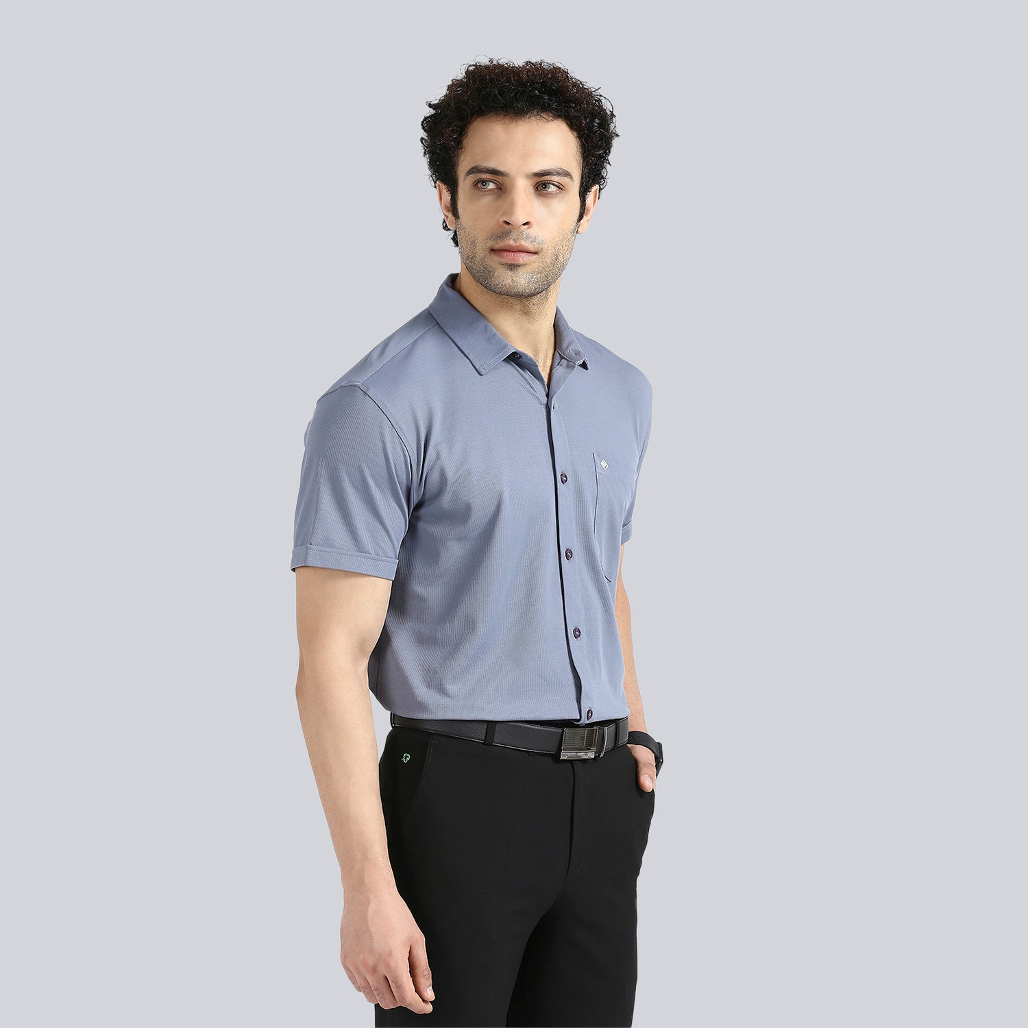 Steel Blue Comfy Half Sleeves Formal Shirts (with pocket) Elmento Steel Blue Comfy Half Sleeves Formal Shirts (with pocket) Elmento