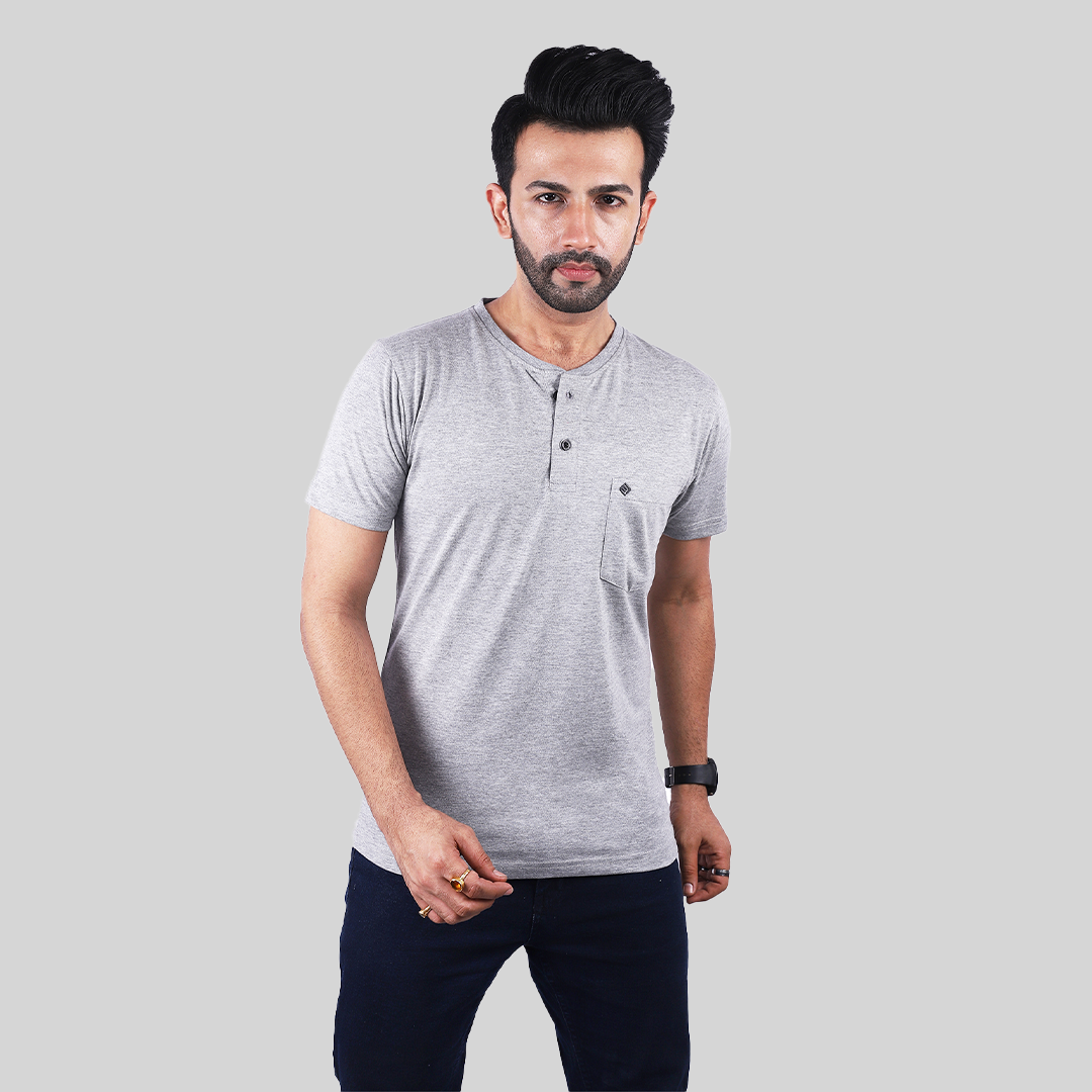 Solid Grey Henley T-Shirt