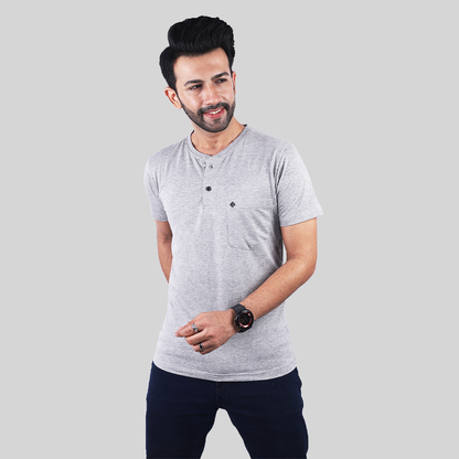 Solid Grey Henley T-Shirt