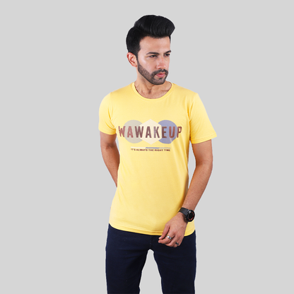 "WA WAKE UP" Crew Neck T-Shirt (Yellow)