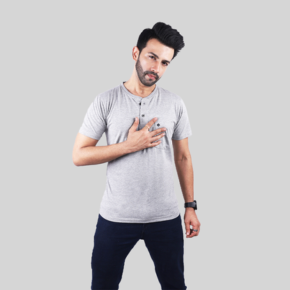 Solid Grey Henley T-Shirt