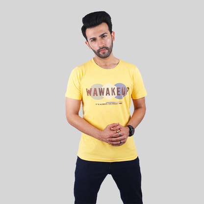 "WA WAKE UP" Crew Neck T-Shirt (Yellow)