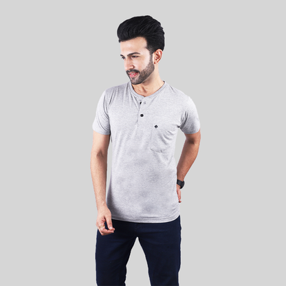 Solid Grey Henley T-Shirt