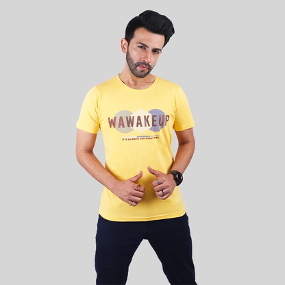 "WA WAKE UP" Crew Neck T-Shirt (Yellow)