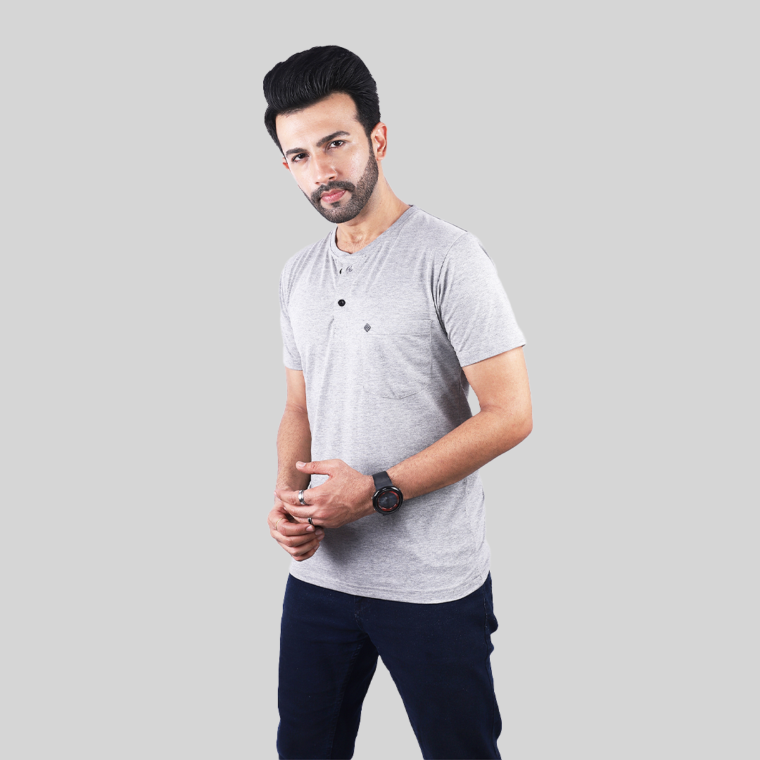 Solid Grey Henley T-Shirt