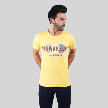 "WA WAKE UP" Crew Neck T-Shirt (Yellow)