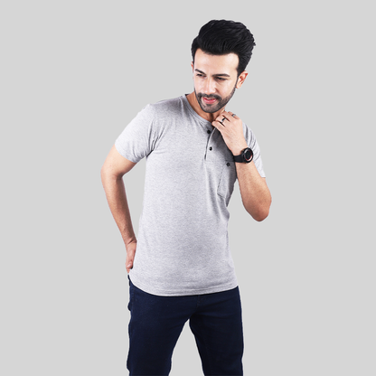 Solid Grey Henley T-Shirt