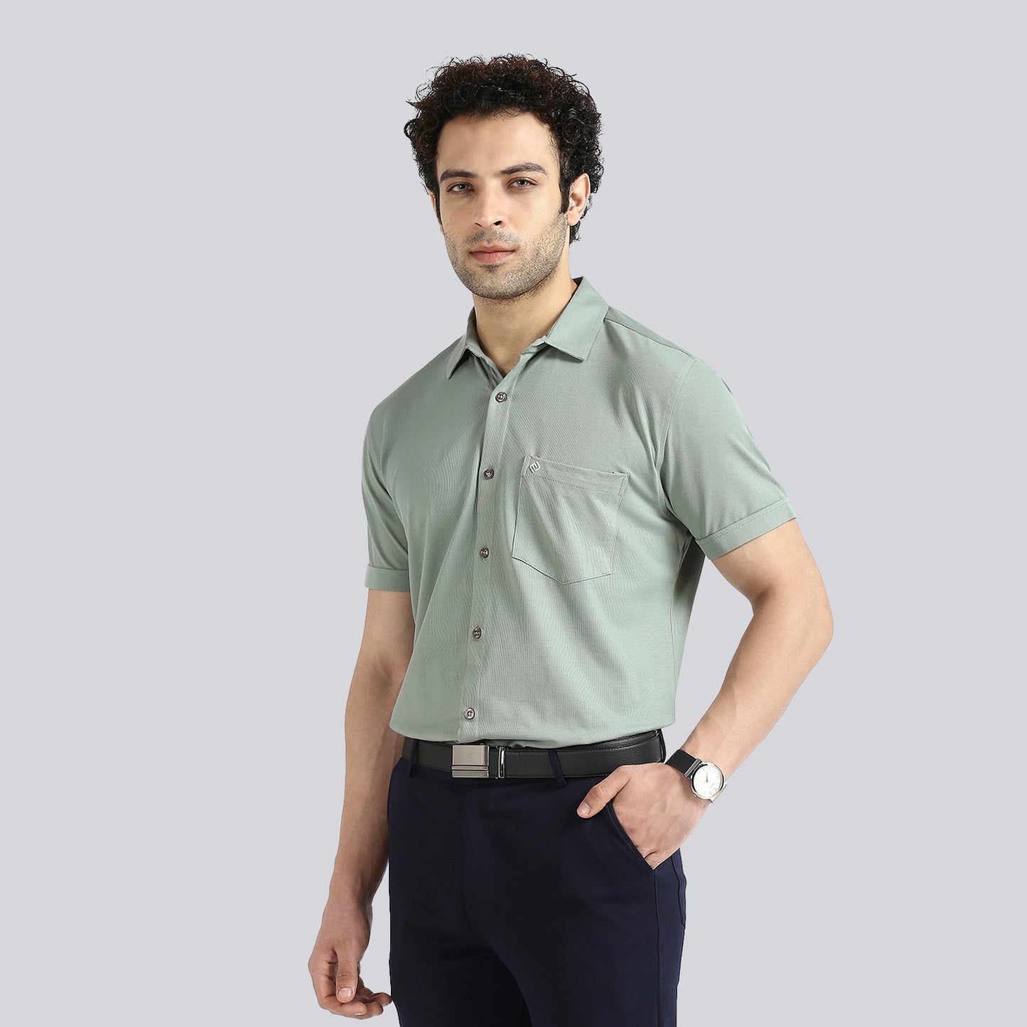 Olive Green Comfy Half Sleeves Formal Shirts (with pocket)