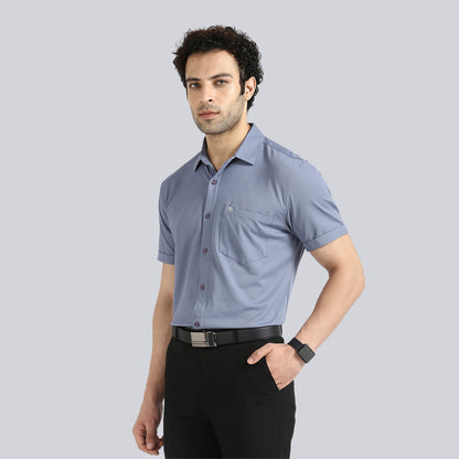 Steel Blue Comfy Half Sleeves Formal Shirts (with pocket)